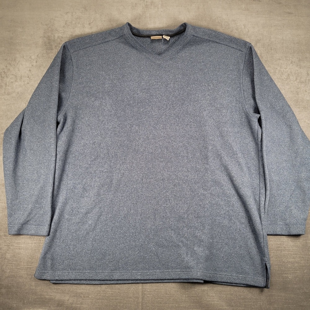 LL Bean Y2K Fleece Pullover Sweater‎ V-Neck Soft Blue XXL Tall Grandpa Dad